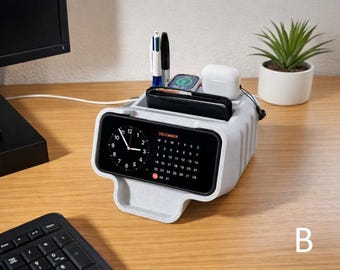 iPhone、AirPods、Apple Watch用3-in-1ワイヤレス充電ドッキングステーション｜ベッドサイドクロックデザイン｜オフィスデスクオーガナイザー - B