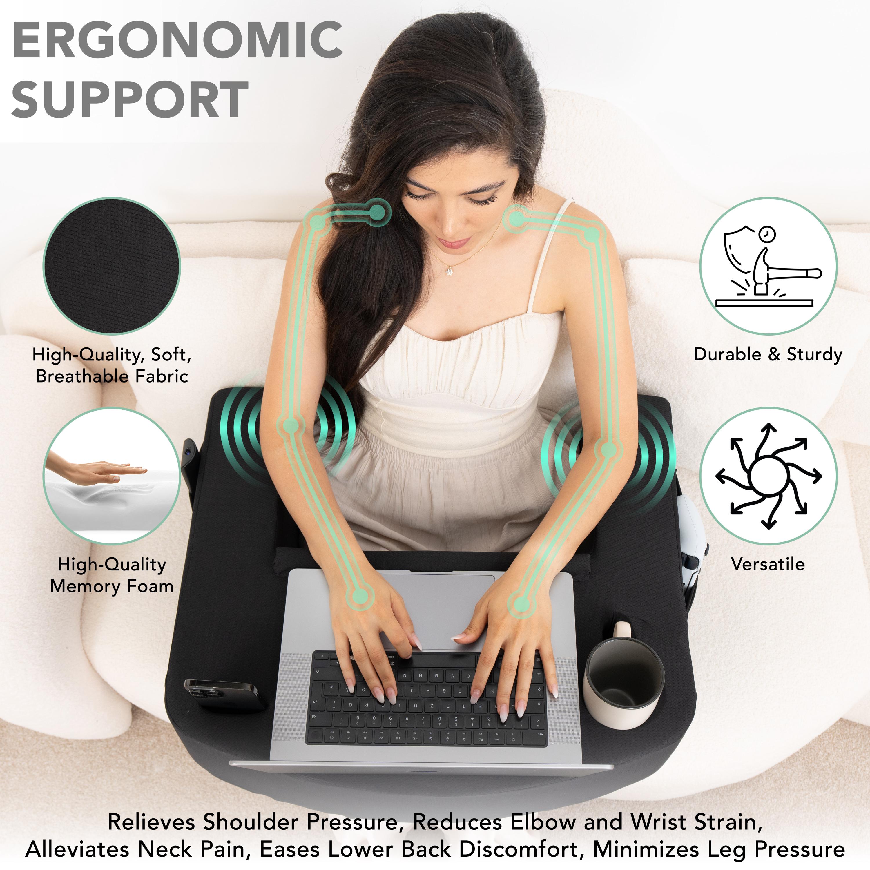 thumbnail interactive-video image 1 of TipPedic Laptop Easel Lap Pillow – Ergonomic Desk With Wrist Support & Pockets, Gray, Fits 15" Laptops 1 of 5