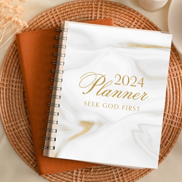 2024  Christian Monthly Planner Printable | Monthly Calendar| Chic Gold Marble | 26 Page PDF | 8.5 x 11