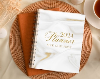 2024  Christian Monthly Planner Printable | Monthly Calendar| Chic Gold Marble | 26 Page PDF | 8.5 x 11