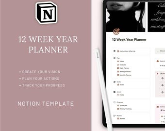 12 Week Year Planner Notion Template Goal Tracker Dashboard 90 Day Planner Template Quarterly Goals Tracker Task Tracker To Do List