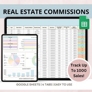 Real Estate Commissions Tracker Google Sheets Spreadsheet CRM for Agents Sales Management List Client Referral Pipeline Buyer Seller Leads