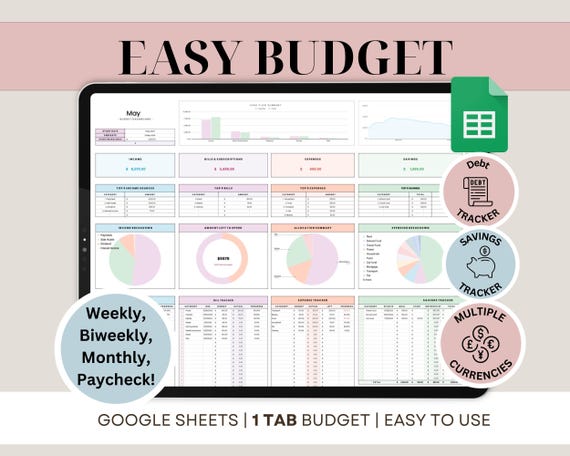 Monthly Budget Planner Google Sheet Budget Spreadsheet Paycheck Budget Template Simple Weekly Financial Planner Beginners Biweekly Budgeting
