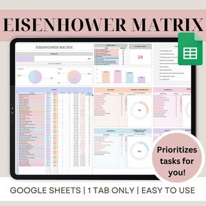 Matrice di Eisenhower, Foglio di calcolo di Google Sheets, Modello di matrice delle priorità, Dashboard di produttività decisionale, Planner, Elenco delle cose da fare, Tracker delle attività, ADHD