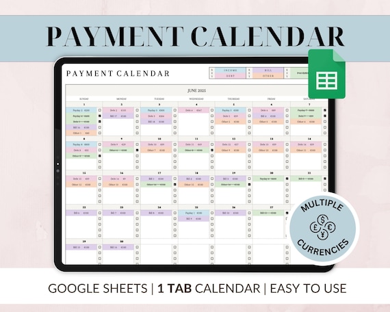 Bill Tracker Spreadsheet Google Sheets Bill Calendar Editable Monthly Debt Income Planner Budget Expense Payment Template Personal Finance