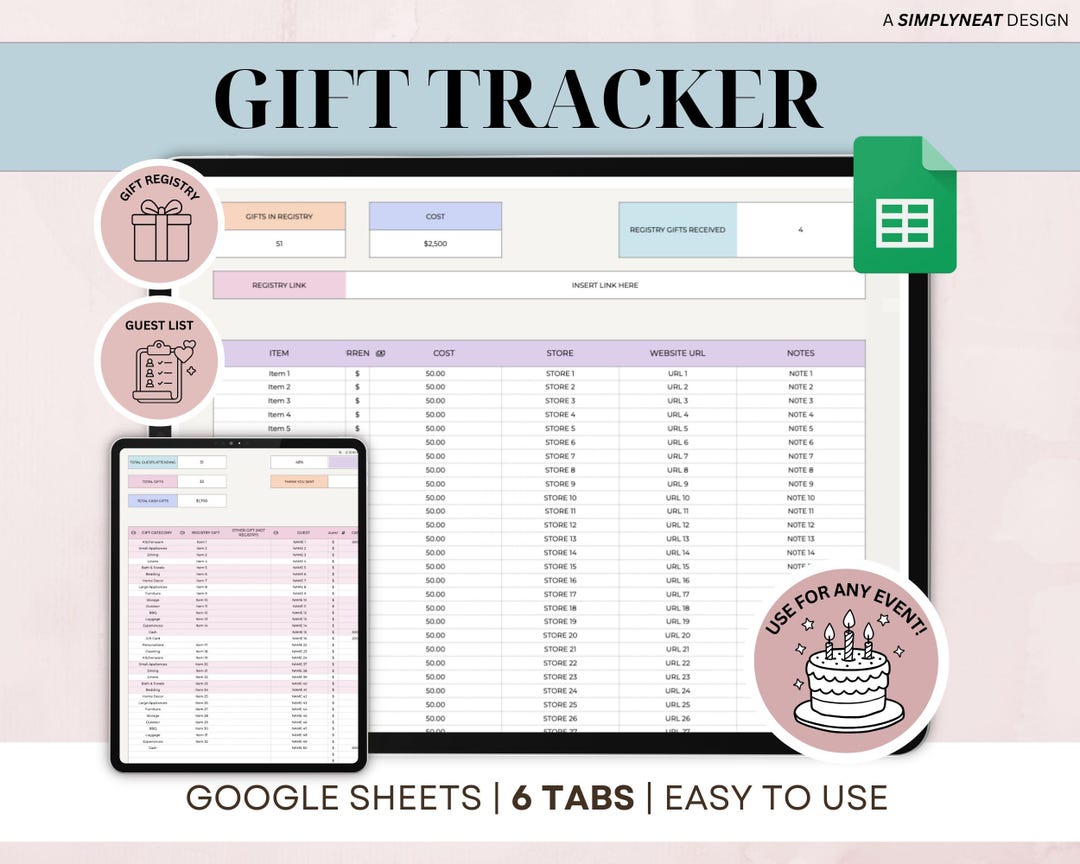 Gift Tracker Spreadsheet Google Sheets Gift Guest List Organizer Gift ...