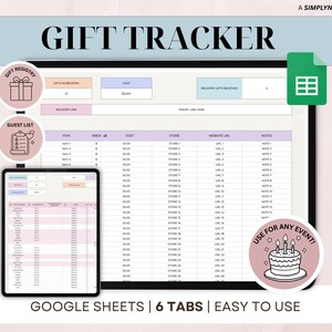 Gift Tracker Spreadsheet Google Sheets Gift Guest List Organizer Gift Registry Tracking Holiday Birthday Wedding Christmas Event Planner