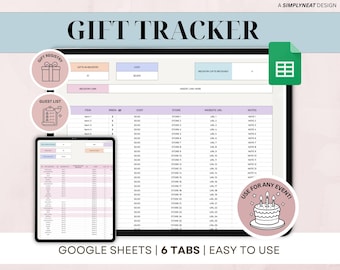Kalkylblad för presentspårning Google Sheets Gästlista för presenter Arrangör för presentregister Spårning av högtider, födelsedagar, bröllop, jul, evenemangsplanerare