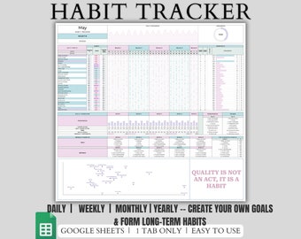 Feuille de calcul de suivi des habitudes, modèle Excel de feuilles de calcul Google, planificateur d'habitudes quotidiens, suivi des objectifs, planificateur d'objectifs d'habitudes hebdomadaires, routine mensuelle