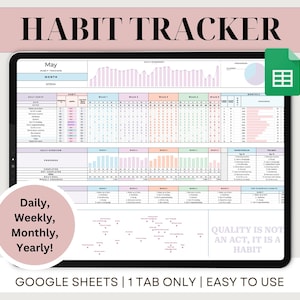Gewoontetracker Google Spreadsheets Spreadsheet Dagelijkse gewoonteplanner Wekelijkse gewoonten Doelplanner Dashboard Digitaal dagelijkse takenlijstsjabloon