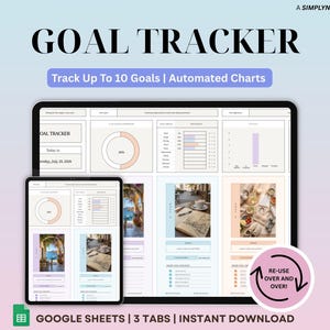 Goal Planner Google Sheets Spreadsheet Simple Goal Tracker SMART Goal Setting Dashboard New Years Resolutions Template Annual Vision Board
