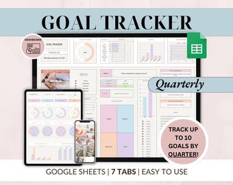 Goal Planner Quarterly Goal Tracker Google Sheets Spreadsheet SMART Goal  Dashboard New Years Resolutions Template Annual Vision Board