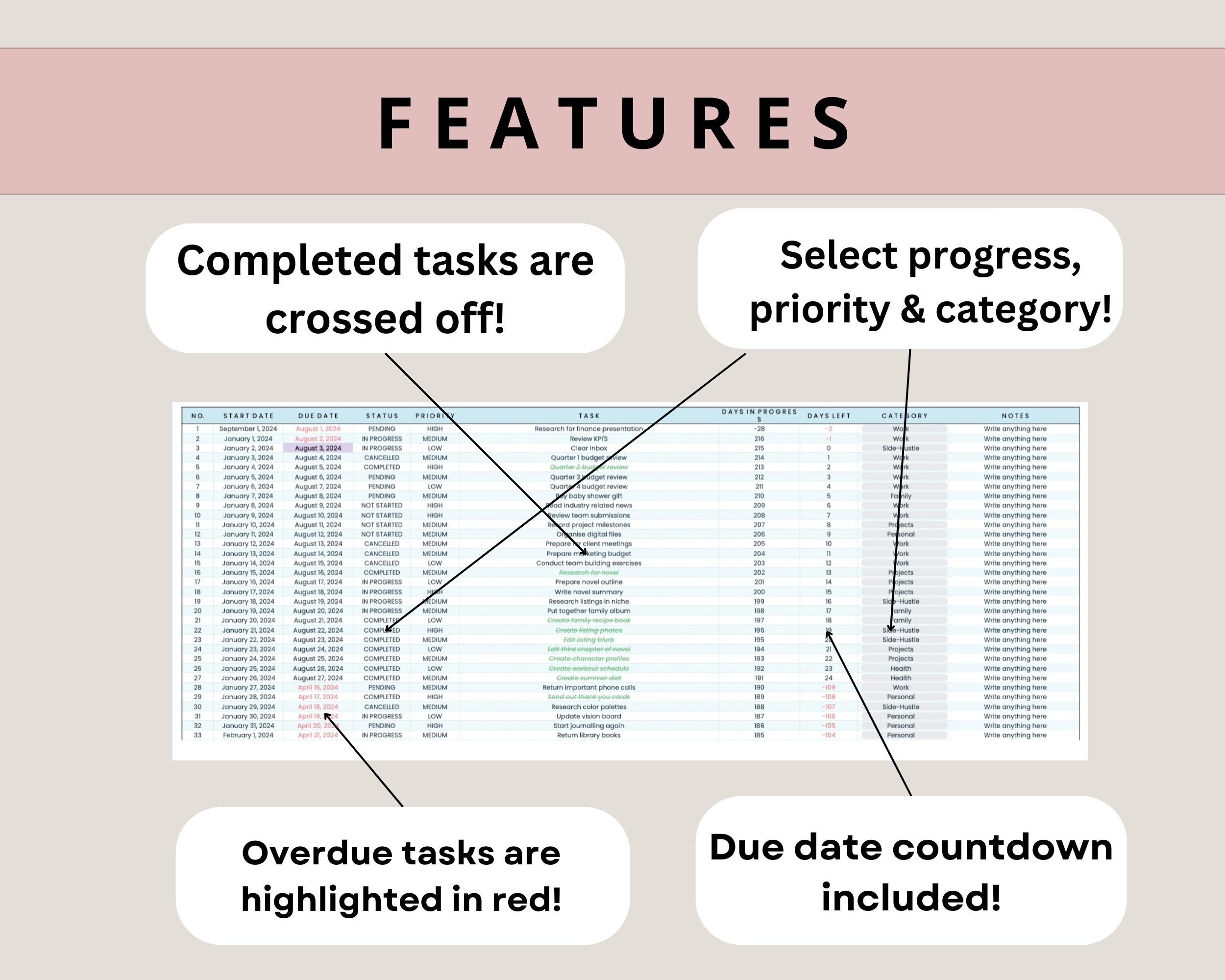 Task Tracker Spreadsheet Smart Calendar Google Sheets to Do List ...