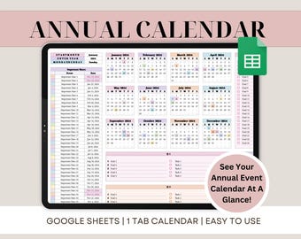 Yearly Calendar Spreadsheet Google Sheets Annual Schedule To Do List Template Productivity Goal Task Tracker Weekly Monthly Routine Planner