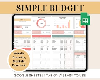 Budgetplanner Google-spreadsheet Maandbudget Spreadsheet Salaris Budgetsjabloon Eenvoudige wekelijkse financiële planner Beginners Tweewekelijks budgetteren