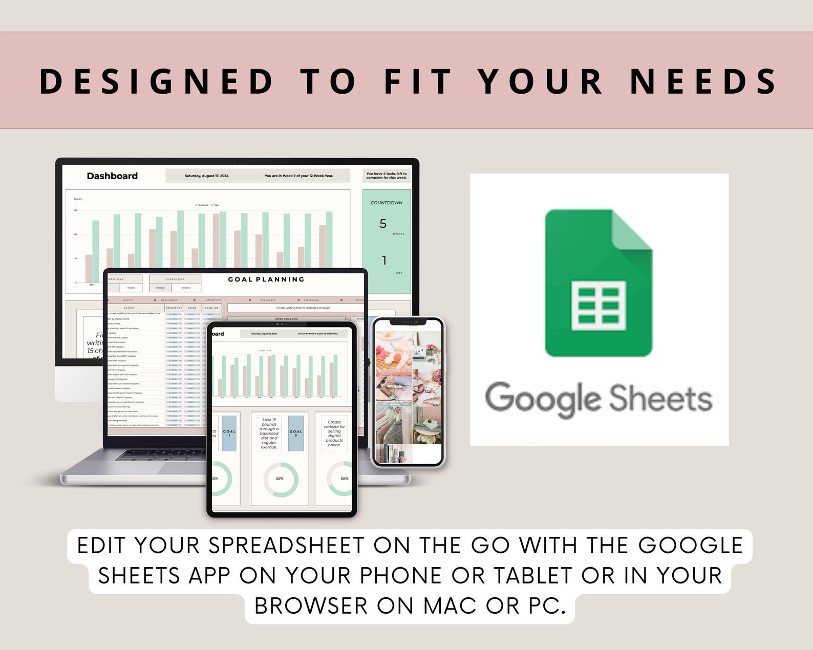 12 Week Year Planner Google Sheets Spreadsheet Goal Tracker Dashboard ...