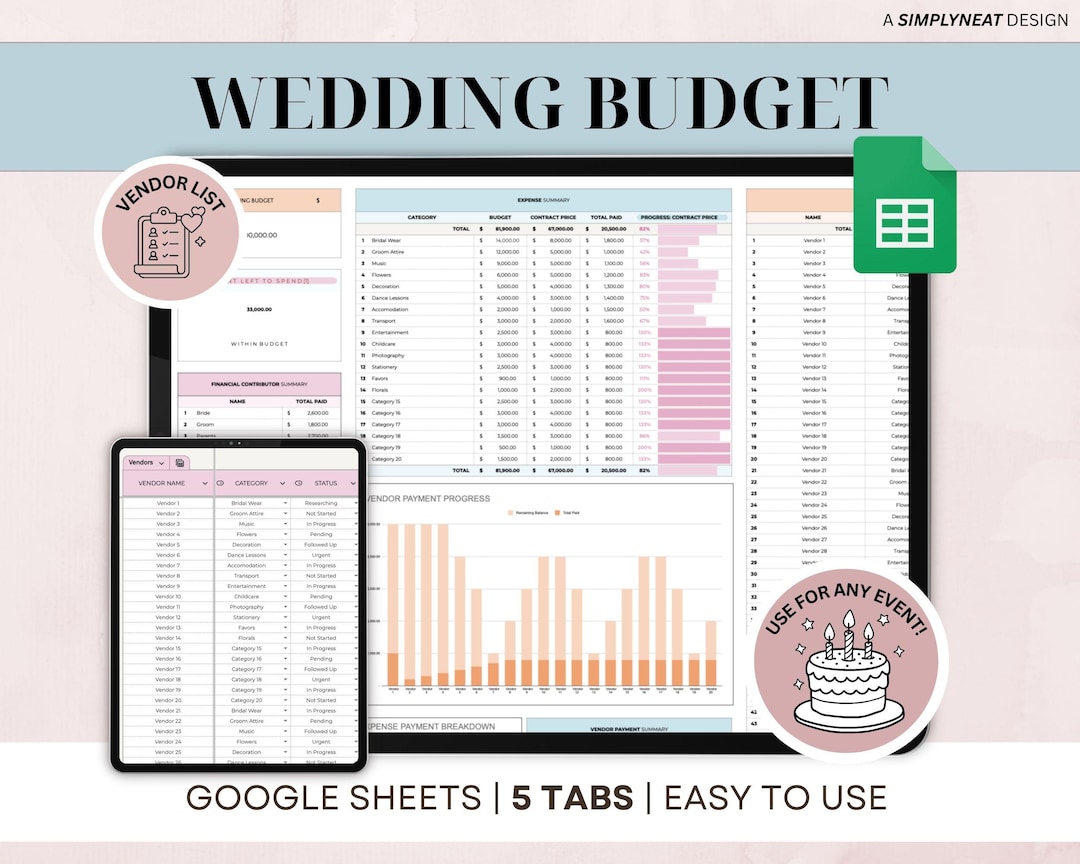 Wedding Budget Spreadsheet Google Sheets Wedding Planner Wedding ...