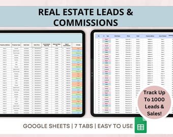 Rastreador de clientes potenciales inmobiliarios Hojas de cálculo de Google Hoja de cálculo de comisiones CRM Agentes Gestión de contactos Lista Canal de relaciones con el cliente Comprador Vendedor