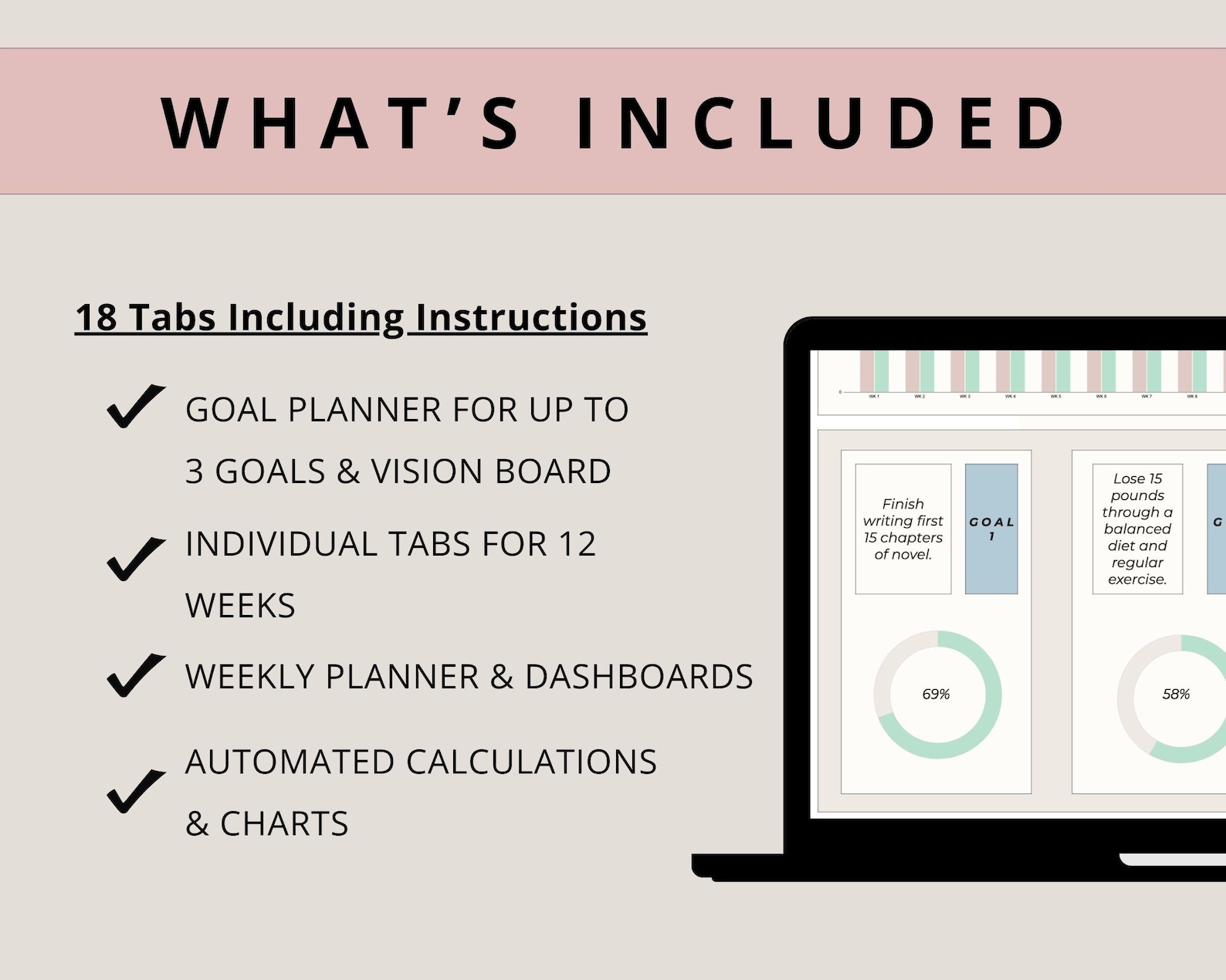 12 Week Year Planner Google Sheets Spreadsheet Goal Tracker Dashboard ...