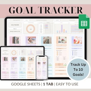 Doelplanner Google Spreadsheets-spreadsheet Eenvoudige doelentracker SMART-dashboard voor doelen stellen Nieuwjaarsresoluties sjabloon Jaarlijks visiebord