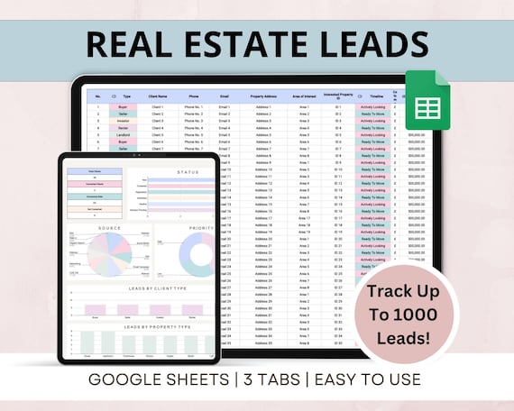 Real Estate Lead Tracker Google Sheets Spreadsheet CRM for Agents Contact Management List Client Relationship Pipeline Buyer Seller Leads