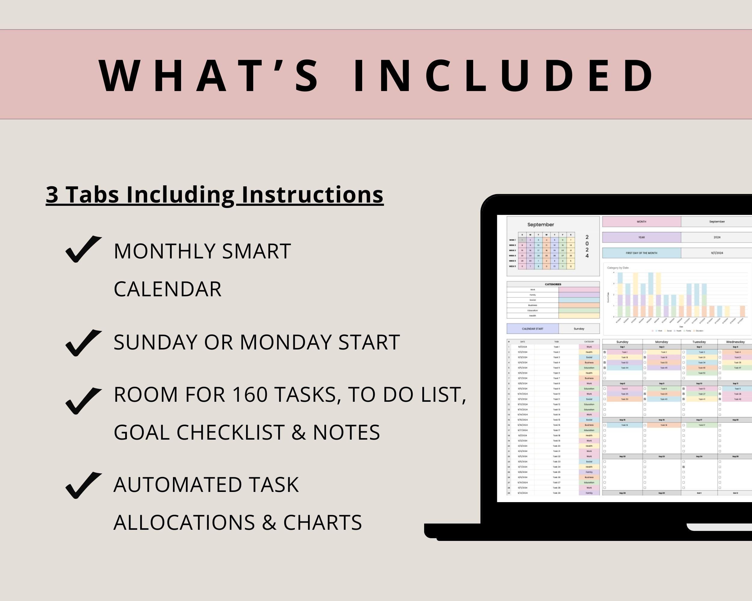 Monthly Calendar Spreadsheet Google Sheets Daily Schedule to Do List ...