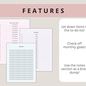 May include: A printable planner with sections for to-do lists, goals, and notes. The planner has a light pink and blue colour scheme.