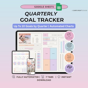 Goal Planner Quarterly Goal Tracker Google Sheets Spreadsheet SMART Goal  Dashboard New Years Resolutions Template Annual Vision Board