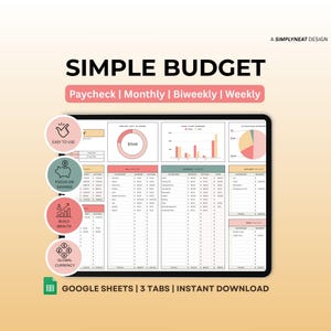Pianificatore di budget Foglio Google Budget mensile Foglio di calcolo Budget busta paga Modello Pianificatore finanziario settimanale semplice Budget bisettimanale per principianti