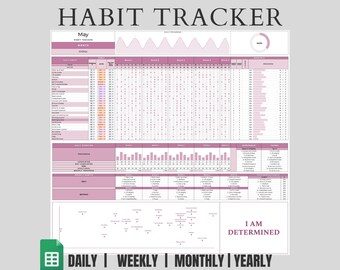 Tracciatore di abitudini Fogli Google Foglio di calcolo Pianificatore di abitudini giornaliere Pianificatore di obiettivi settimanali Dashboard Modello digitale di elenco delle cose da fare giornaliere
