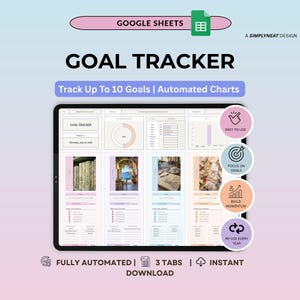 Planificador de objetivos Hoja de cálculo de Google Seguimiento de objetivos sencillo Panel de establecimiento de objetivos SMART Plantilla de propósitos de Año Nuevo Tablero de visión anual