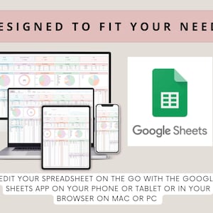 Pu&ograve; includere: Immagine che mostra un design di foglio di calcolo su un computer desktop, un laptop, un tablet e uno smartphone. Il logo di Google Sheets viene visualizzato accanto ai dispositivi. Il testo in alto recita "DESIGNED TO FIT YOUR NEEDS". Il testo in basso recita "EDIT YOUR SPREADSHEET ON THE GO WITH THE GOOGLE SHEETS APP ON YOUR PHONE OR TABLET OR IN YOUR BROWSER ON MAC OR PC."