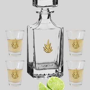 Tequila Decanter Set, Elegant Clear Glass Barware with Shot Glasses