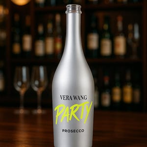 Empty Vera Wang Party Prosecco Bottle Silver Decorative Bottle for Bar Cart Wedding Centerpiece Gift Idea or Collector Display Decor