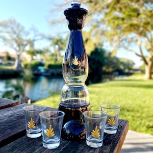 Clase Azul Oro Botella de Tequila Vacía 750ml con sus 4 chupitos、Decantador Pintado a Mano Nuevo Estilo