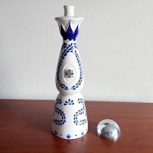 Hand-Painted Clase Azul Bottle: Agave & Flower Logo, Collectible Decor (Empty 750ml)