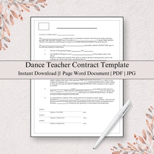 Dance Teacher Contract Template: Studio Instructor Agreement (PDF, Word, Doc)