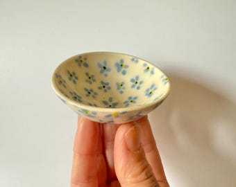 Forget Me Not/Wildflower Ceramic Ring Dish. Treasure Bowl. Hand thrown, hand painted by me:) Each piece is unique and one of a kind!