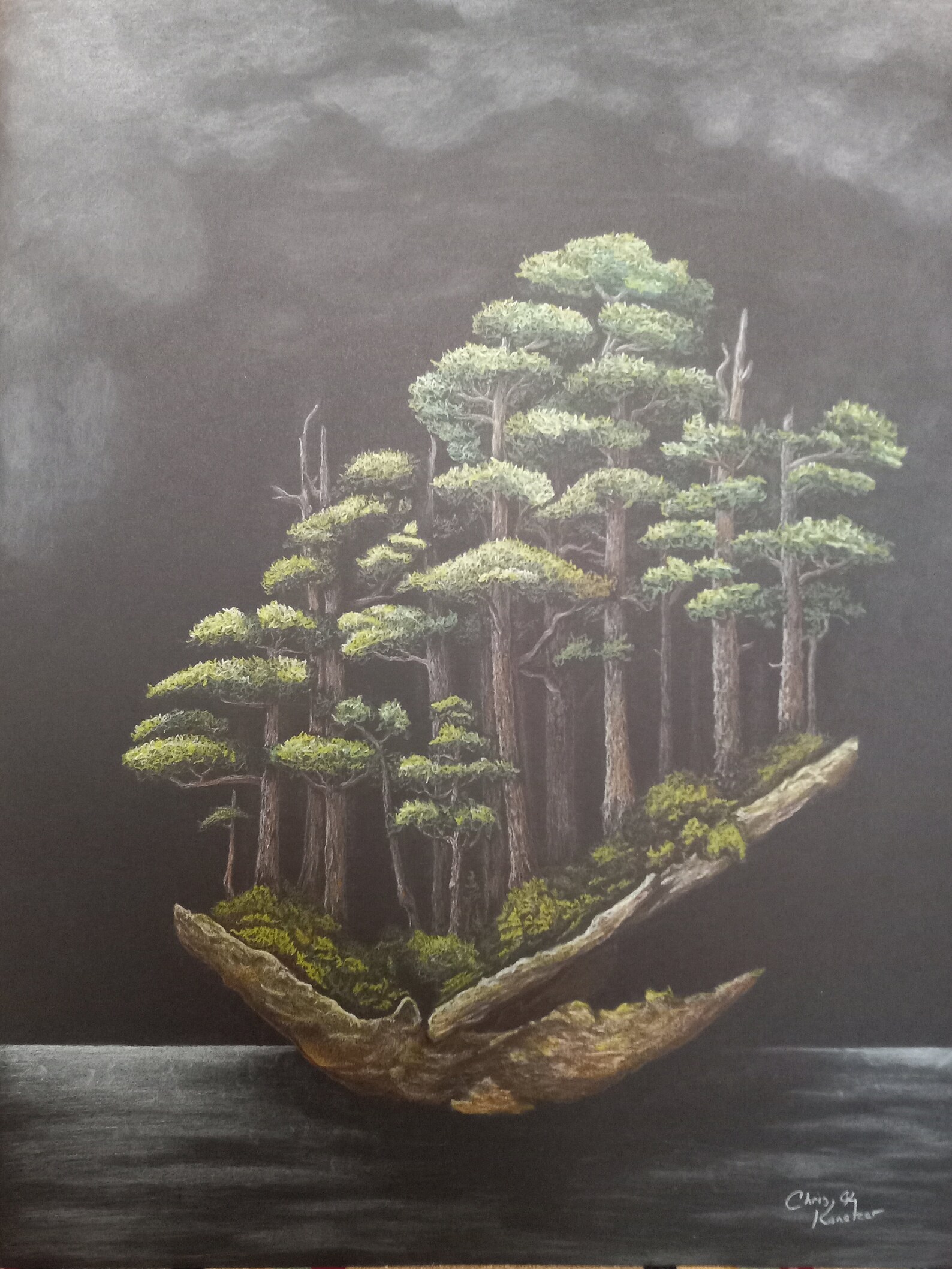 Bonsai/ Fine Art Print/ Pastel Drawing/ Bonsai Island/ Bonsai Forest