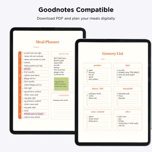 Weekly Meal Planner, Grocery List, Digital Planner, Meal Planner ...