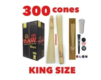 Cono RAW negro tamaño king cono preenrollado (paquetes de 50, paquetes de 100, paquetes de 200, paquetes de 300, paquetes de 500) + tubo+punta de vidrio