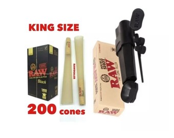 Cono pre-rollato RAW nero king size 25/50/100/200/300 + caricatore RAW double shot 2 coni