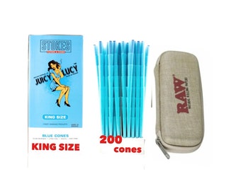 Juicy Lucy king size pre-rolled cone blue color 50/100/200 cones + raw cone wallet zipper case