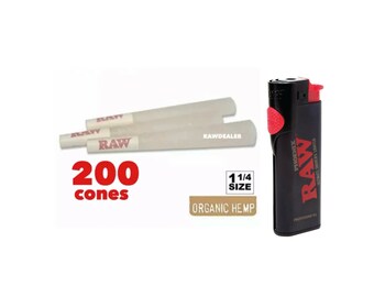 RAW Phoenix lighter + RAW organic 1 1/4 size pre-rolled cone(25pk, 50pk, 100pk, 200pk, 300pk, 500pk)