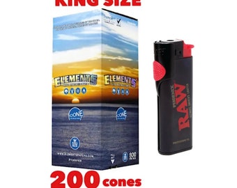 Accendino Phoenix RAW + cono pre-arrotolato king size con riso biologico Elements (25 conf., 50 conf., 100 conf., 200 conf., 300 conf., 500 conf.)