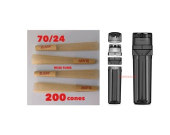 Raw single 70/24 size pre-rolled cone with tip 50pk | 100pk | 200pk + portable pre-rolled cone 3in1 tobacco grind-er filler