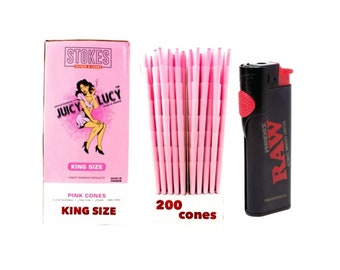 RAW Phoenix lighter + Juicy Lucy king size pre-rolled cone pink color (25pk, 50pk, 100pk, 200pk, 300pk, 500pk)