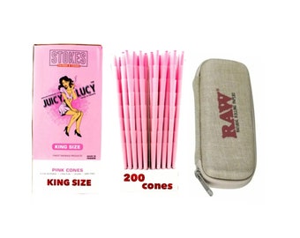 Juicy Lucy cono preenrollado tamaño king color rosa 50/100/200 conos + estuche con cremallera billetera cono crudo