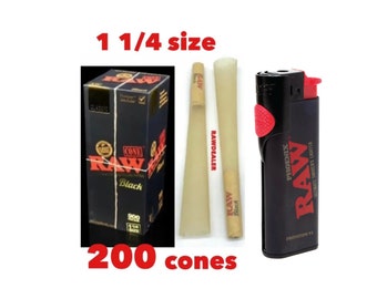 RAW Phoenix lighter + RAW black 1 1/4 size pre-rolled cone(25pk, 50pk, 100pk, 200pk, 300pk, 500pk)