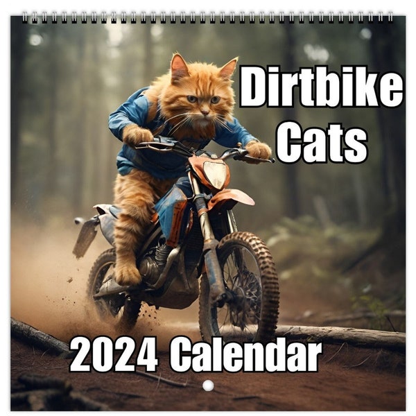 Dirtbike Cats Calendar | 2024 Calendar | Cat Calendar | Dirtbike Calendar | Motorbike Cats | Funny Cat Calendar | Motorcross Calendar